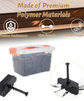 Top Shelf Hidden Deck Fasteners Six Hundred Piece Kit For Grooved Boards Premium Nylon T Clips in clear box with black clips and screws.