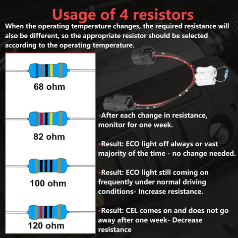 Diagram of resistor usage for Hella Reliable Vcm Muffler Adapter Harness Kit for 3.5L V6 Honda vehicles.
