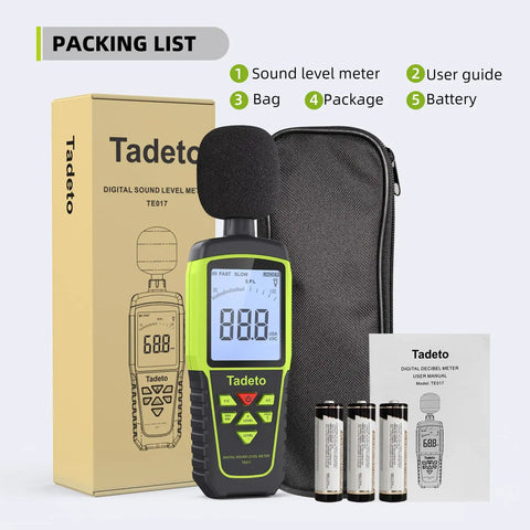 Portable Decibel Meter With 30 To 130 dB Range, 5 Measurement Modes, Backlit LCD, MAX MIN Readouts, Sound Level Meter, Battery Included
