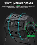 Large 43 Gallon Dual Chamber Compost Bin With Rotating Tumbler For Outdoor Use And Sliding Doors Heavy Duty Steel Frame