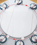 Smooth Operator Lazy Susan Serving Tray For Dining Tables Big 43 Inch Round Marble White Striped Turntable on table with plates and chopsticks.