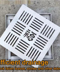Smooth Operator 304 Stainless Steel Square Shower Drain Cover And Yard Catch Basin Grate sitting over a drainage trench.