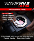 SensorSwab Ultra sensor cleaner by Photographic Solutions; hands cleaning camera sensor with swab (20mm Type-1, pack of 12).