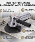 Kickass Pneumatic Air Angle Grinder Boasting 11000Rpm Muscle For Metal Cutting And Surface Polishing Heavy Duty Tool with 4-inch disc.