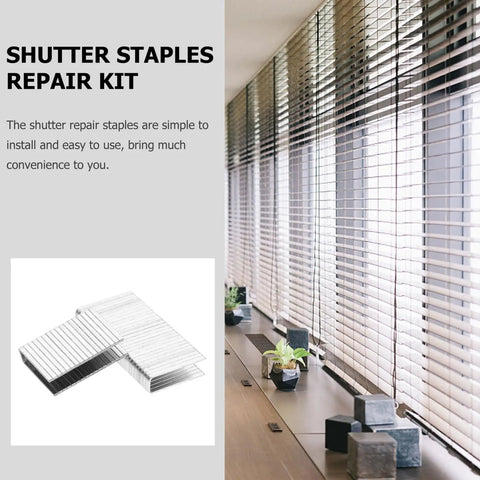 Real Deal Plantation Shutter Staple Repair Kit With Forty Heavy Duty Rust Proof Nails For Secure Tilt Rod And Louver Fix Indoors Outdoors Home Projects, stainless steel staples displayed.