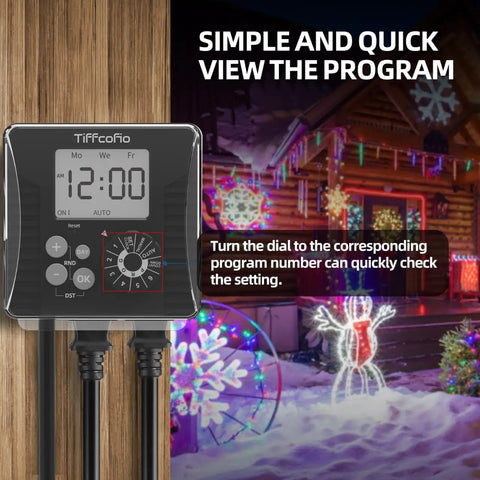Heavy Duty Outdoor Pool Timer with Rotating Dial and 6 Easy Programs Waterproof Design showing display screen and program dial