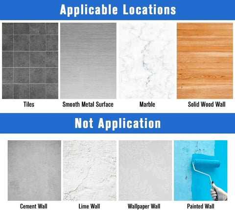 Illustration of wall surfaces for Gold Five Piece Bathroom Hardware Set installation: tiles, metal, marble, wood; not cement, lime, wallpaper, painted.
