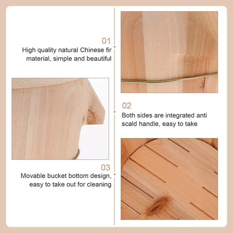 Built Tough Cedar Wood Rice Steamer Bucket With Secure Lid And Heavy Duty Nonslip Base For Uniform Cooking, detail of natural cedar wood.