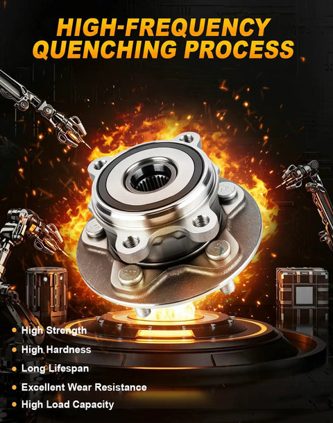 Built Tough 2 Pcs Front Wheel Hub And Bearing Assembly 5 Lug With Abs, showcasing durable high-frequency quenching process.