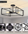 4 Light Black Semi Flush Mount Ceiling Light Fixture With Industrial Farmhouse Vibe showcasing metal frame and E26 base in room setting