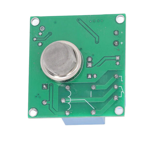 Top Shelf MQ2 Smoke Detector Module With Loud Buzzer Alert And Proven Relay Switch, Reverse Connection Guard For Kitchens And Hotels, No Sweat Plug And Play DC Setup, green circuit board with sensor.