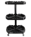 Front view of Base Station Modular 3 Tray Rolling Tool Organizer Cart in black for cars, trucks, motorcycles, easy assembly.