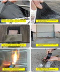 Heavy Duty Waterproof Roof Repair Tape With Self Adhesive Rubber Asphalt Patch To Stop Leaks Cracks In Gutters Windows And RV Awnings Fast 50CM By 7M Roll shown in action with emphasis on strong adhesive and weather resistance.