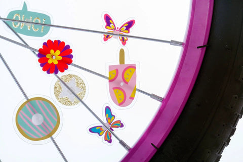 Totally Adorable Kids Bike Spoke Decorations Set With 36 Colorful Charms Featuring Dino, Flower And Butterfly Themes for boys.