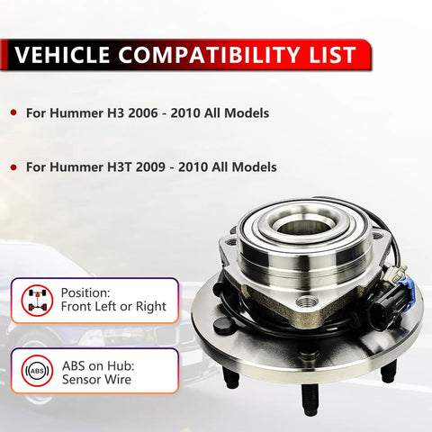Rock Solid Front Wheel Bearing Hub Assembly For 2006-2010 Hummer H3 And 2009-2010 H3t showing front view with ABS sensor wire.