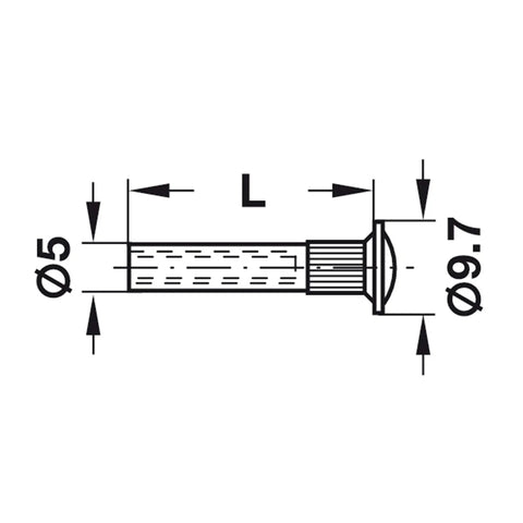 Technical drawing of a cabinet screw from 100 Pack Top Shelf Cabinet Screws And No Spin Panel Connectors For Rock Solid Woodworking Assembly Knockout Hardware Kit For Bookcases And Zero Sweat Diy Cabinetry Builds.