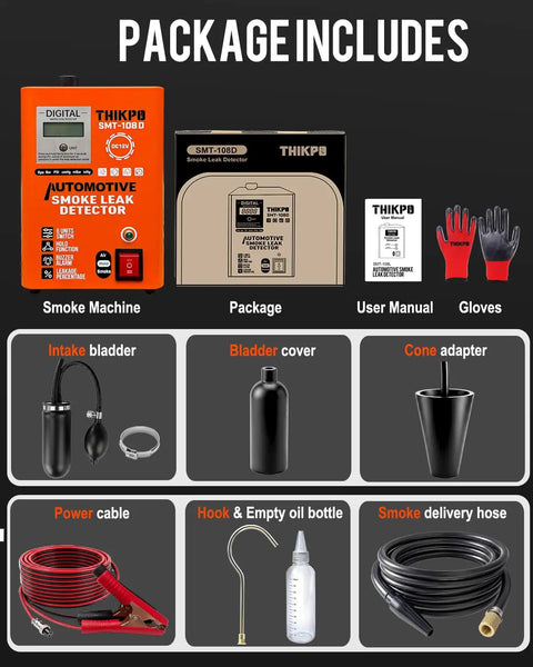 Slick Automotive Smoke Machine With Digital Gauge And No Sweat Built In Air Pump Plug And Play Evap Vacuum Leak Tester For 12V Pipe and components included in package.