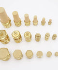 Heavy Duty 3/4 Male NPT Pneumatic Air Muffler With Sintered Bronze Brass Filter assortment of sizes on white background.