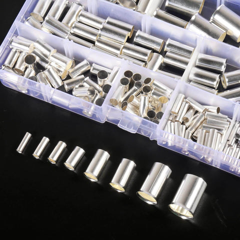 Insulated Copper Wire Ferrule Kit With Silver Plated Crimp Terminals And Sleeves, 166 Pieces in assorted AWG sizes.