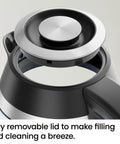 Fast 1.8L Electric Kettle 1500W with removable lid open, showing stainless steel design for easy cleaning and filling.