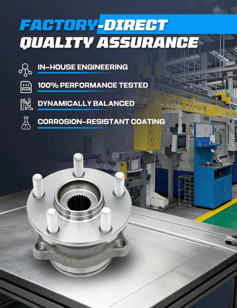 Rear Wheel Bearing And Hub Assembly For Subaru Crosstrek Forester Impreza 2016 To 2021 on a metal table in factory setting, showing robust build.