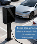 Built Dang Tough Steel EV Charger Lock Box All Weather Waterproof Protective Cover Floor Standing Housing With Secure Latch shown on pavement.