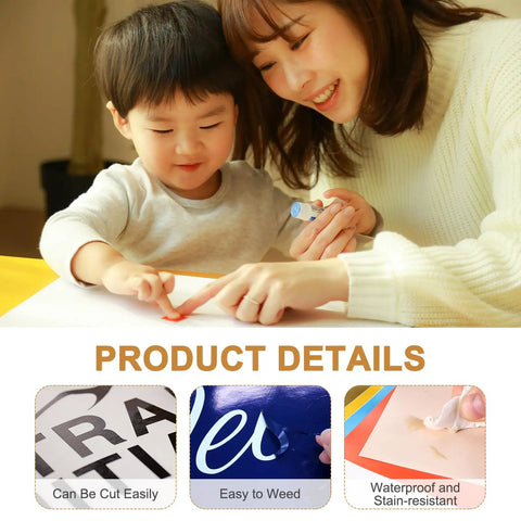Mother and child crafting with Matte Metallic Vinyl Sheets 10 Pack 12 By 12 Inches Self Adhesive For Cutting Machines And Car Decals.