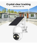 Hella Tough 5Mp Solar Wireless Ptz Security Camera With Ai Human Detection Auto Tracking IP66 Waterproof and mounted solar panel.