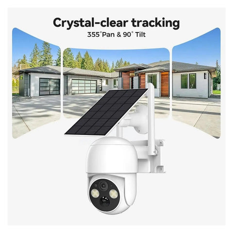 Hella Tough 5Mp Solar Wireless Ptz Security Camera With Ai Human Detection Auto Tracking IP66 Waterproof and mounted solar panel.