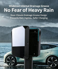 Weatherproof EV Charger Box With Double Lock Guard For Outdoor Use Tough As Nails Metal Shell in rain with drainage groove design.