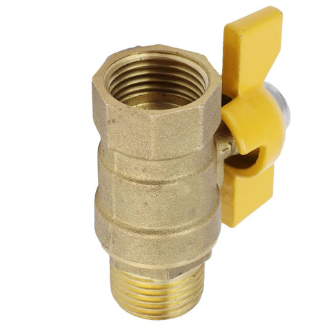 Heavy Duty Brass Ball Valve With G1/2 Male Thread For A Zero Drama Quick Gas Shutoff and knockout manual control, yellow handle.