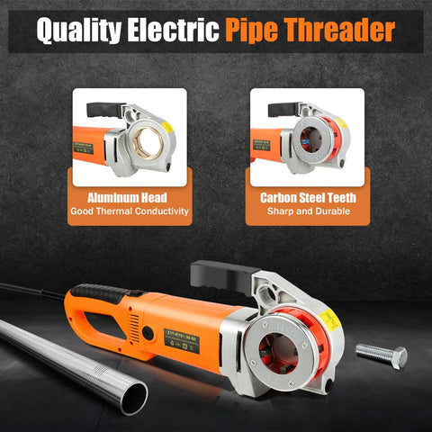 Heavy Duty Electric Pipe Threader Machine 2300W 110V handheld pipe tool with aluminum head and carbon steel teeth.