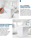 Heavy Duty 1 HP Under Sink Pump With Automatic PCB Upflush System, featuring a copper wires motor and external exhaust valve