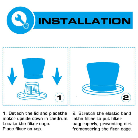Installation guide for 3 Pack VRC2 Cloth Filters For Vacmaster 1.5 To 3.2 Gallon Wet Dry Vacuums and Armor All vacs.