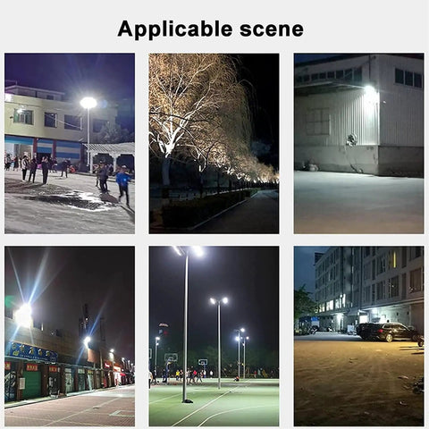 Built Damn Tough Heavy Duty LED Flood Light With Rock Solid Aluminum Body And Ultra Bright 6000K Cool White Glow illuminating various outdoor scenes.