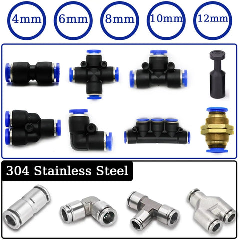 Pro Grade 50 Pack Air Pneumatic Fittings 12mm Plastic Quick Connect Couplings for hoses and pipes with 304 stainless steel connectors