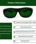 Kickass Laser Safety Goggles With Red Light Therapy Coverage And High Optic Density Certified Eyewear For Grease Monkey Shop Use And Fiber Beam Protection that features a green tint lens.