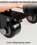 Close-up of Heavy Duty 4 Piece Wheel Dollies Set 8000 Lb Capacity showing 3 inch rolling bearing casters for smooth movement.