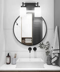 Two Light Black Vanity Sconces, Dope Industrial Style Bathroom Lighting Fixture With Milky Glass Shades above modern sink