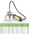 Heavy Duty Hydraulic Puller Kit Featuring Hand Pump And Smooth Gear Separator For Car Hubs showing adjustable jaws and manual pump.