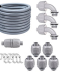 All In One 25 Foot NPT One Half Inch Liquid Tight PVC Conduit Kit With Non Metallic Electrical Fittings UL Listed displayed on white background