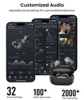 Customized audio settings for Slick Wireless Earbuds For Small Ears Bluetooth 5.3 Ultra Lightweight setup with app display.