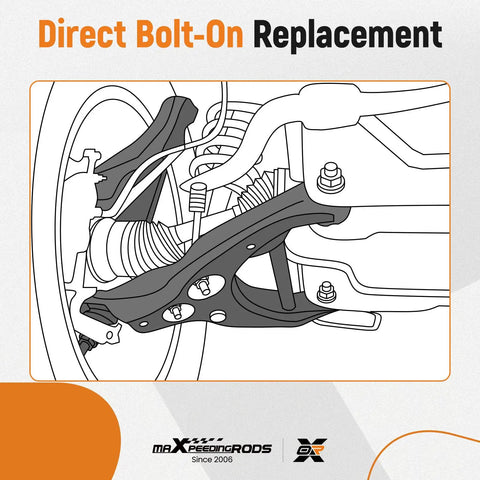 Direct bolt-on replacement illustration of lower control arms for Ready To Roll 10 Piece Front Suspension And Steering Repair Kit For Nissan Altima 2013 2014.