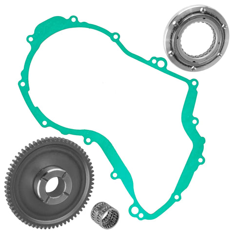 Top Shelf Starter Clutch Assembly With Idler Gear Bearing And Precision Seal For Yamaha Big Bear 400 4X4 2000 To 2012 Tight Ride Ready Swap, includes gasket, idler bearing, and clutch gear.