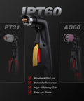 Close-up view of IPT60, PT31, AG60 plasma cutter torches for 60Amp Non HF Plasma Cutter Dual Voltage 110V 220V With Large LED Display