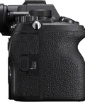 Side view of A7 V Mirrorless Camera Bundle With Wireless Microphone System And Do It All Accessory Pack 64GB Card U Grip Case Tripod
