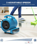 1000 CFM Air Mover Blower Fan for Drying, Venting, Exhaust, and Cooling in a home setting with three adjustable speeds.