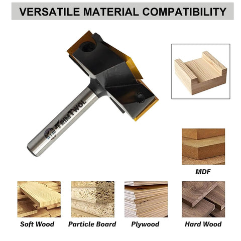 Slab Surfacing Router Bit With One Quarter Inch Shank And One And A Half Inch Cutting Diameter Two Plus Two Flutes ATS Coated Carbide Inserts For Smooth Spoilboard Flattening Planing And Rabbeting CNC Ready Woodworking Bit For Beefy Heavy Duty Use