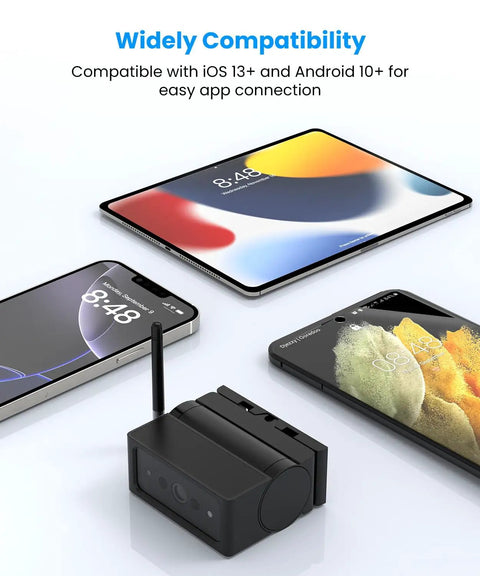 Slick Magnetic Solar Powered Wireless Backup Camera, black, compatible with iPhone and Android smartphones for easy use.