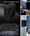 Premium Heavy Duty EV Charger Lock Box showing wall-mounting holes and cable entry diameters for electric vehicle gear.